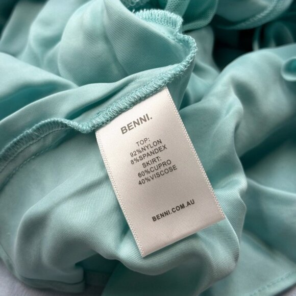 🆕 BENNI 🧿 NWOT Nico Off Shoulder Mini Dress, Aquamarine - Sz AU 14 US 10 - Picture 14 of 16